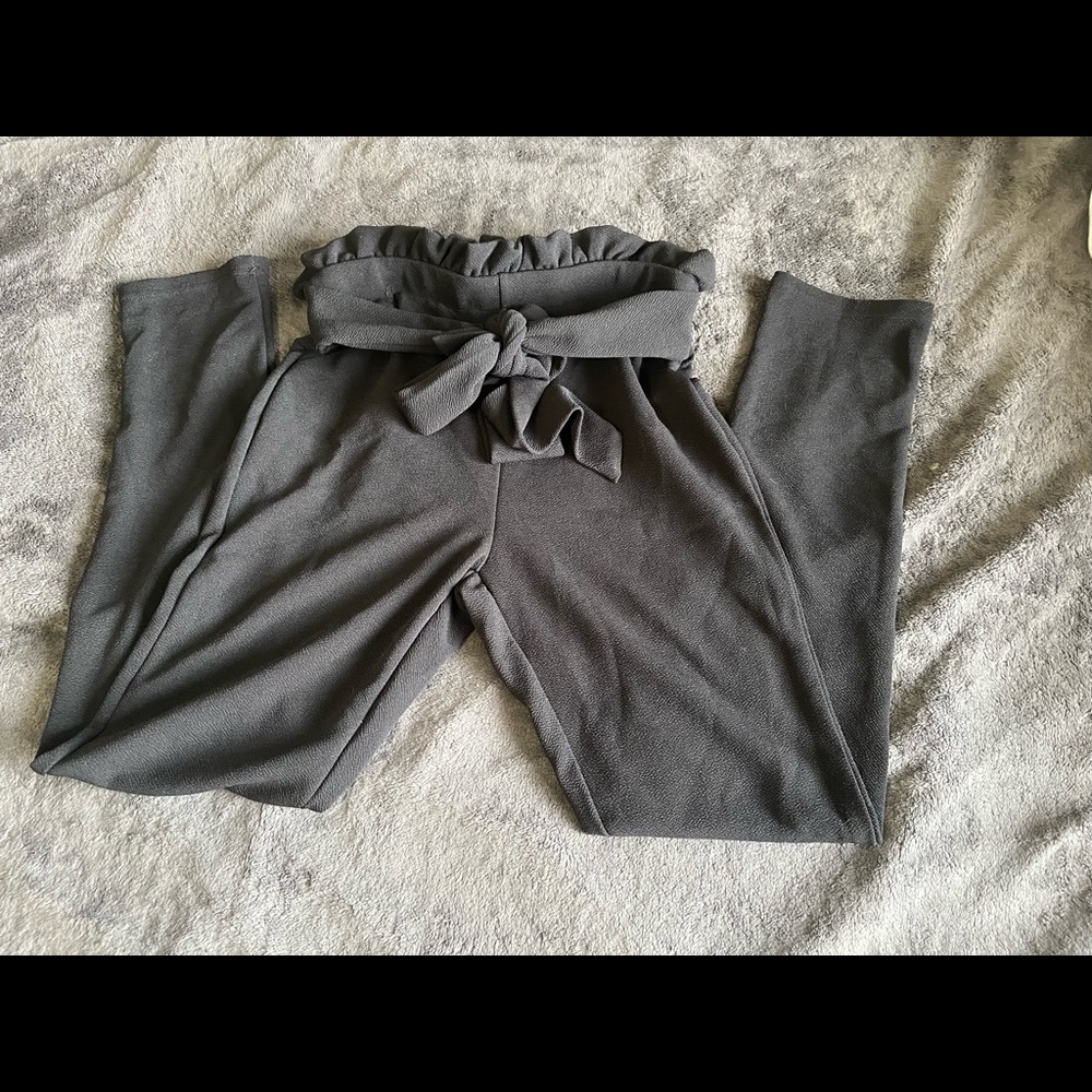 High waist stretchy pants with tie